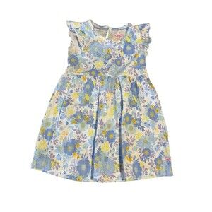 NWOT RuffleButts Toddler Girls Pristine Blooms Twirl Dress Blue White Size 3T